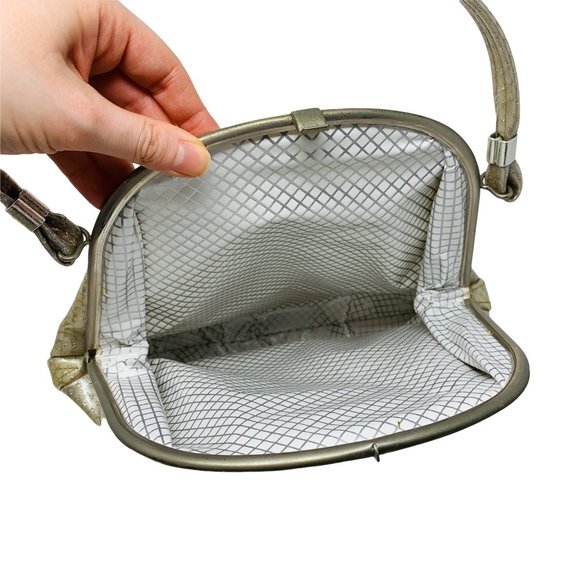 Vintage 1950s Silver Glitter Purse Plastic Top Handle Dotted Large Handbag - Picture 5 of 10
